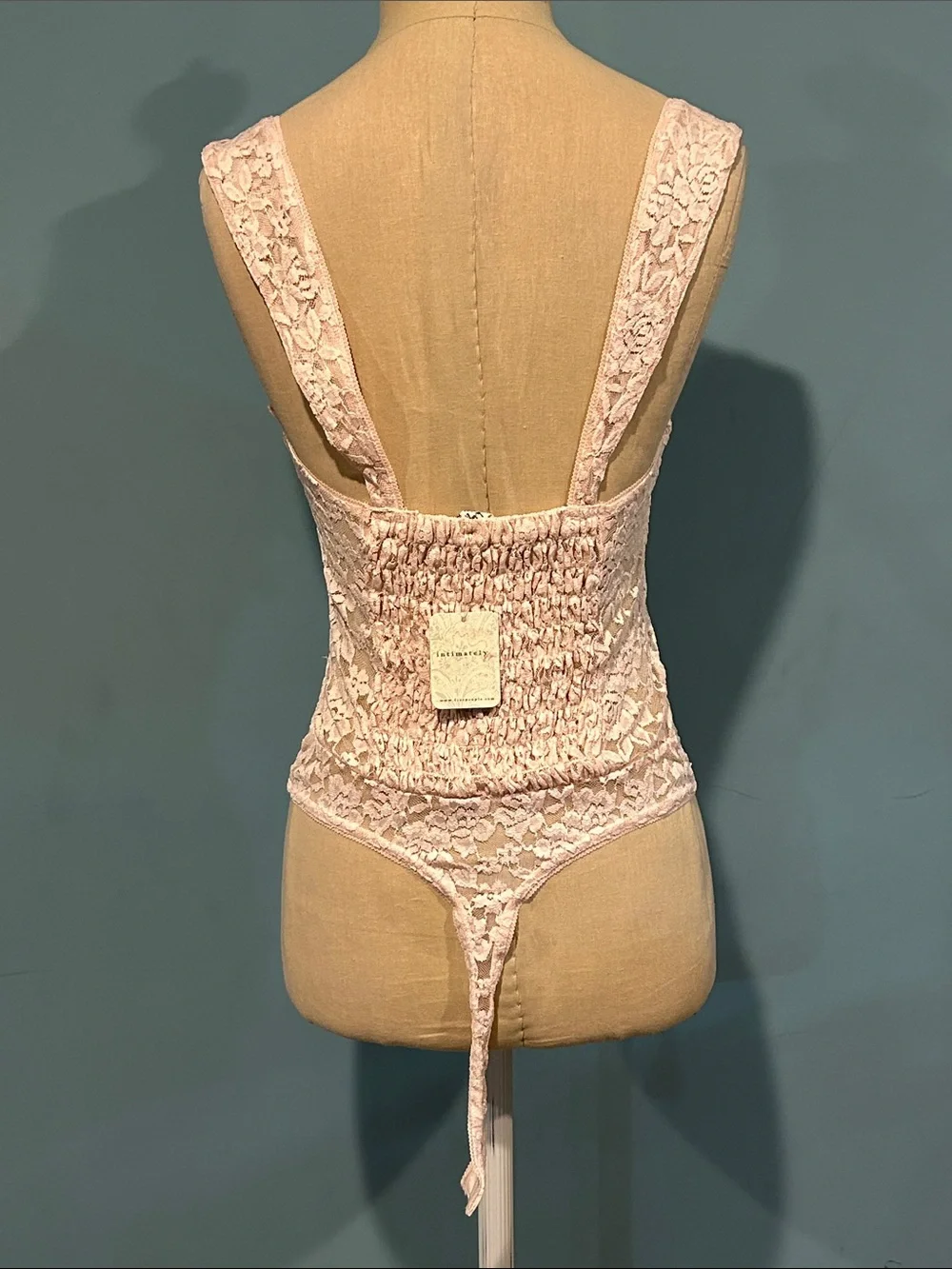Free People Intimately Strike A Pose Lace Bodysuit size Small Peach Dust